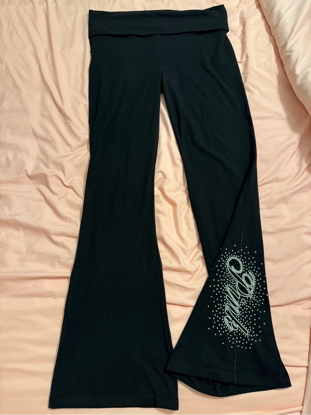 PINK Victoria's Secret Black embellishment fold over low rise Leggings